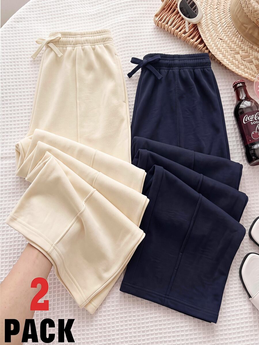 SHEIN Teen Girl Navy Blue & Light Grey Sweatpants Set, Casual Sporty Versatile Daily Wear Pcs Winter - Multicolor - View 1