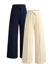 SHEIN Teen Girl Navy Blue & Light Grey Sweatpants Set, Casual Sporty Versatile Daily Wear Pcs Winter - Multicolor - View 2