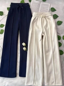 SHEIN Teen Girl Navy Blue & Light Grey Sweatpants Set, Casual Sporty Versatile Daily Wear Pcs Winter - Multicolor - View 9