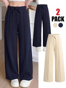 SHEIN Teen Girl Navy Blue & Light Grey Sweatpants Set, Casual Sporty Versatile Daily Wear Pcs Winter - Multicolor - View 8