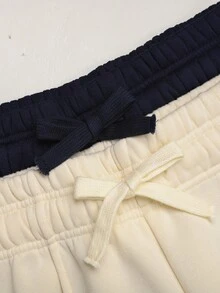 SHEIN Teen Girl Navy Blue & Light Grey Sweatpants Set, Casual Sporty Versatile Daily Wear Pcs Winter - Multicolor - View 4