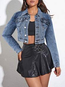 Rivivi Jaket Denim Kasual Wanita Ukuran Besar, Kancing Tunggal, untuk Sehari-hari, Musim Gugur/Musim Dingin, Tampilan Tahun Baru - Biru - View 1