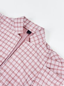 SHEIN LUNE Women's Plaid Pleated Casual Versatile Daily Travel Long Sleeve Jacket - Pink - View 5