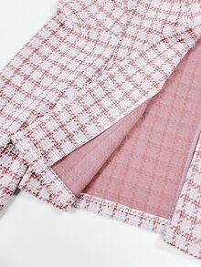 SHEIN LUNE Women's Plaid Pleated Casual Versatile Daily Travel Long Sleeve Jacket - Pink - View 7