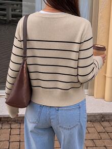 Pariaura Solid Color Knitted Cardigan With Metal Buttons, French Style Open Front Sweater For Spring And Autumn - Camel - View 3