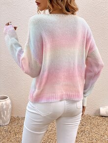 EMERY ROSE Ombre Drop Shoulder Knit Pullover Fall Winter Sweater - Multicolor - View 2