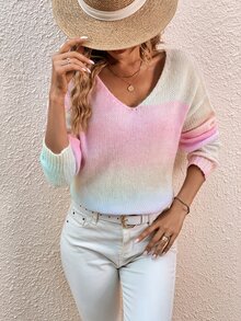 EMERY ROSE Ombre Drop Shoulder Knit Pullover Fall Winter Sweater - Multicolor - View 6