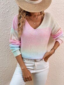 EMERY ROSE Ombre Drop Shoulder Knit Pullover Fall Winter Sweater - Multicolor - View 5