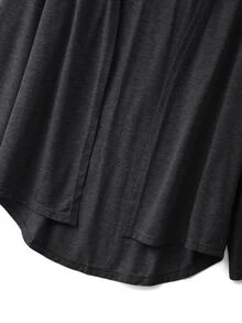 SHEIN Franclia Top Feminina Casual de Cor Sólida, Ajuste Solto, Manga Longa com Bainha Curva, Adequada para Roupa Leve, Roupa de Estar, Escritório, Uso Diário, Viagem, Cinza, Outono - Chumbo - Visão 5