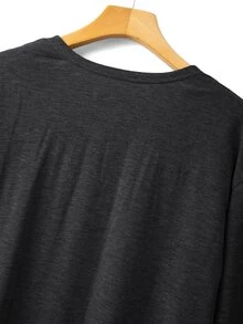 SHEIN Franclia Top Feminina Casual de Cor Sólida, Ajuste Solto, Manga Longa com Bainha Curva, Adequada para Roupa Leve, Roupa de Estar, Escritório, Uso Diário, Viagem, Cinza, Outono - Chumbo - Visão 7