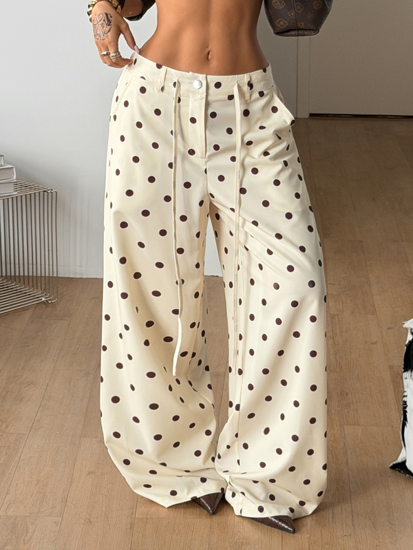 Coolane Women's Fall/Winter Going Out Casual Streetwear Sexy Y2k Chic Vacation Daily Wear Cute Preppy Butter Yellow Polka Dots Bai'y Straps Straight Pants