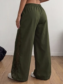 Coolane 女款春夏演唱會街頭風外出色塊拼接降落傘褲 - 軍綠色 - 查看 5