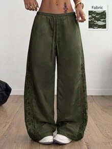 Coolane 女款春夏演唱會街頭風外出色塊拼接降落傘褲 - 軍綠色 - 查看 2