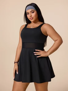 Rhythm Era Women's Plus Size Solid Color Sleeveless Sports Dress With Shorts - Black - View 6