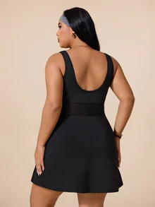 Rhythm Era Women's Plus Size Solid Color Sleeveless Sports Dress With Shorts - Black - View 2