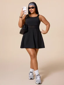Rhythm Era Women's Plus Size Solid Color Sleeveless Sports Dress With Shorts - Black - View 4