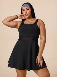 Rhythm Era Women's Plus Size Solid Color Sleeveless Sports Dress With Shorts - Black - View 5