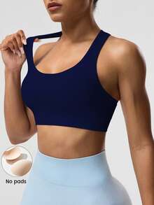 Solea Cove Solea Cove 女式纯色无袖短款瑜伽工字背心 - 藏蓝色 - 查看 4