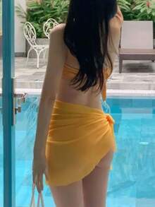 Livesso Women's Yellow Printed Bandeau Bikini 3 PiecesSwimsuit - Yellow - View 2