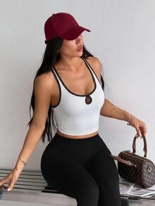 SHEIN Sports Women's Colorblock Slim Fit Versatile Daily Casual Sports T-Shirt - White - View 5