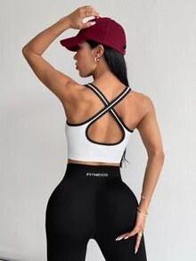SHEIN Sports Women's Colorblock Slim Fit Versatile Daily Casual Sports T-Shirt - White - View 2