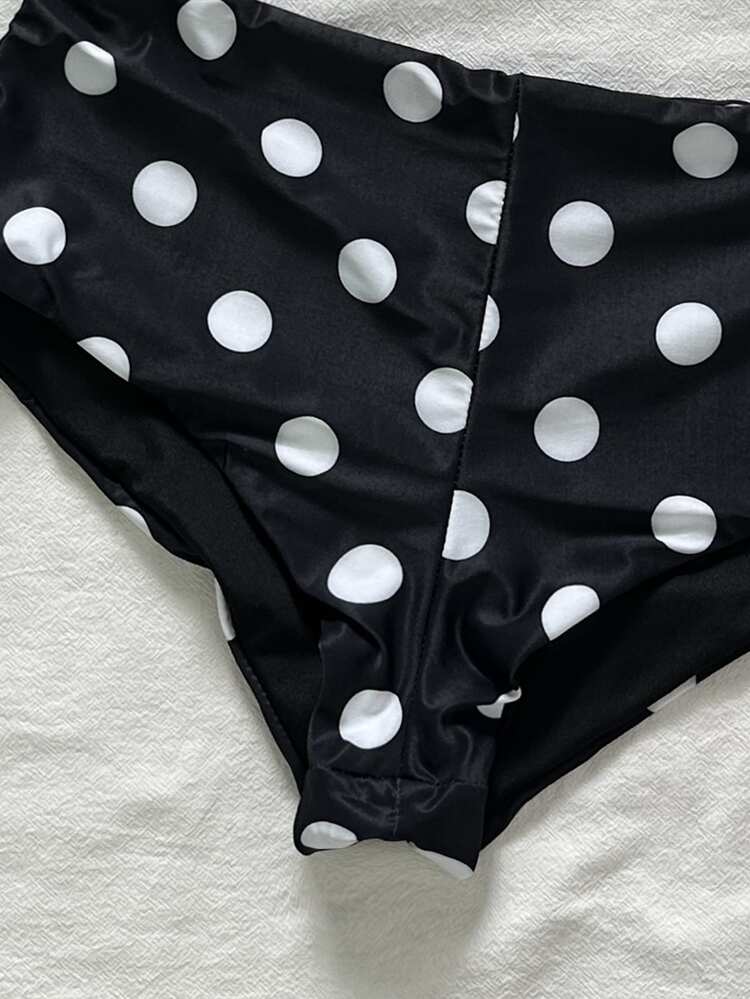 Bonvoyette Sweetheart Neck Polka Dot Printed Soft Fabric Twist Cup Cute Bikini Swimwear - Navy Blue - View 10