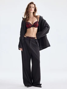 Bralution Women's Lace Spaghetti Strap Bra And Thong Sexy Lingerie Set - Black - View 5