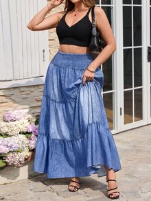 SHEIN Clasi Jupe plissée polyvalente décontractée pour grandes tailles, idéale pour les sorties et les rendez-vous - Bleu azur - Voir 7