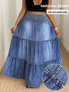 SHEIN Clasi Jupe plissée polyvalente décontractée pour grandes tailles, idéale pour les sorties et les rendez-vous - Bleu azur - Voir 8
