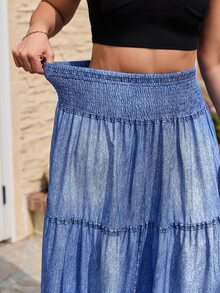 SHEIN Clasi Jupe plissée polyvalente décontractée pour grandes tailles, idéale pour les sorties et les rendez-vous - Bleu azur - Voir 2