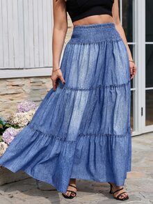 SHEIN Clasi Jupe plissée polyvalente décontractée pour grandes tailles, idéale pour les sorties et les rendez-vous - Bleu azur - Voir 6