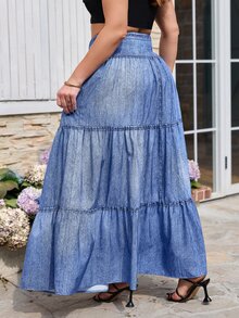 SHEIN Clasi Jupe plissée polyvalente décontractée pour grandes tailles, idéale pour les sorties et les rendez-vous - Bleu azur - Voir 3