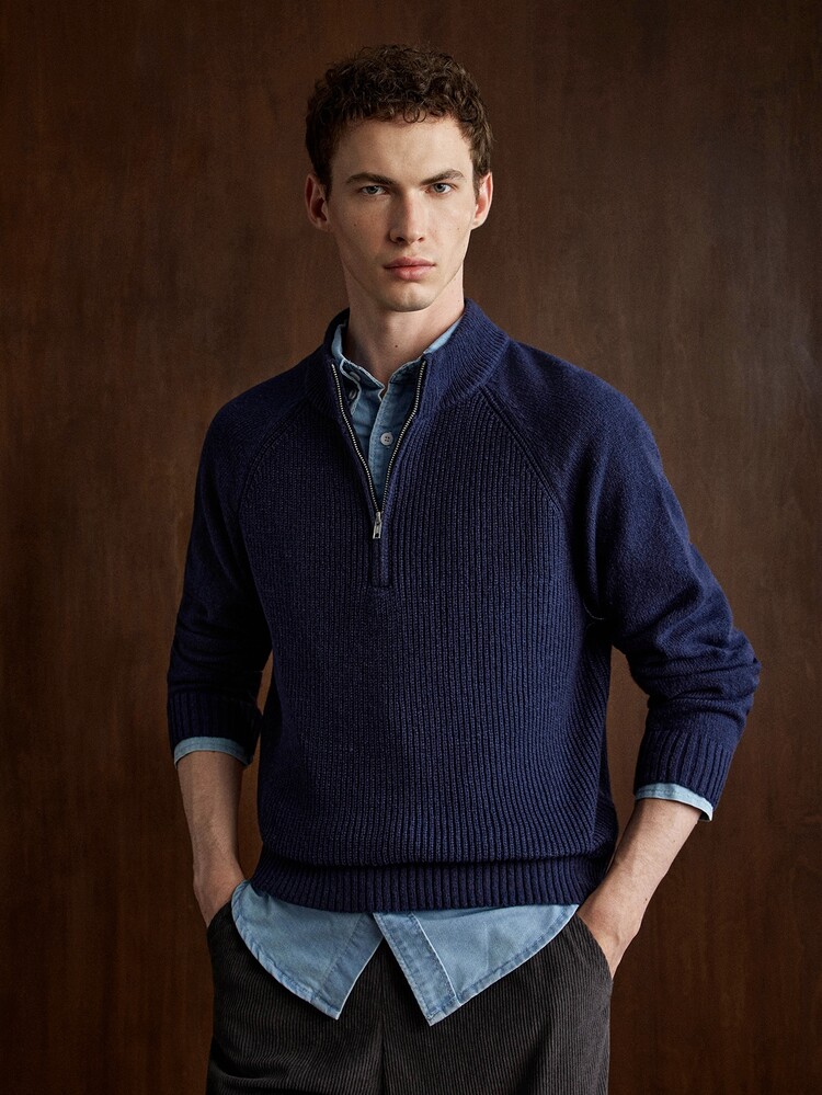Claim Dot Men's Casual Solid Color Stand Collar Sweater, Autumn/Winter , American Casual, Unisex Style, Couple Outfit, Best Holiday Gift - Royal Blue - View 8
