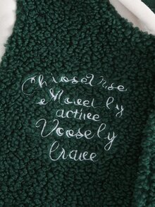 SHEIN 男童時尚休閒拼色數字與英文刺繡厚款連帽衛衣夾克，棒球夾克，適合日常休閒、街頭、校園、運動，秋冬/冬季，外套 - 綠色 - 查看 6