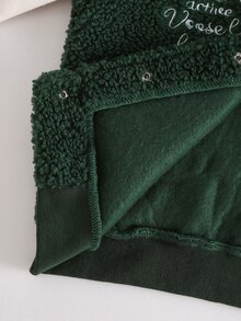 SHEIN 男童時尚休閒拼色數字與英文刺繡厚款連帽衛衣夾克，棒球夾克，適合日常休閒、街頭、校園、運動，秋冬/冬季，外套 - 綠色 - 查看 9