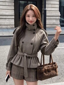 Comfortcana Women's Plaid Casual French Gothic Classy Versatile Daily Long Sleeve Jacket Office Dark Brown Autumn Fall Clothes For Women Winter Clothes Y2K - Brown - View 4