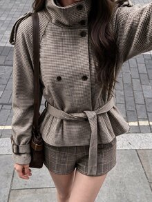 Comfortcana Women's Plaid Casual French Gothic Classy Versatile Daily Long Sleeve Jacket Office Dark Brown Autumn Fall Clothes For Women Winter Clothes Y2K - Brown - View 5