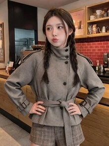 Comfortcana Women's Plaid Casual French Gothic Classy Versatile Daily Long Sleeve Jacket Office Dark Brown Autumn Fall Clothes For Women Winter Clothes Y2K - Brown - View 7