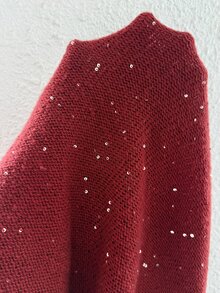 SHEIN Clasi Plus Size Autumn/Winter Casual Traditional Sequin Decorated Sweater Christmas Formal Vacation Red And White - Red - View 8