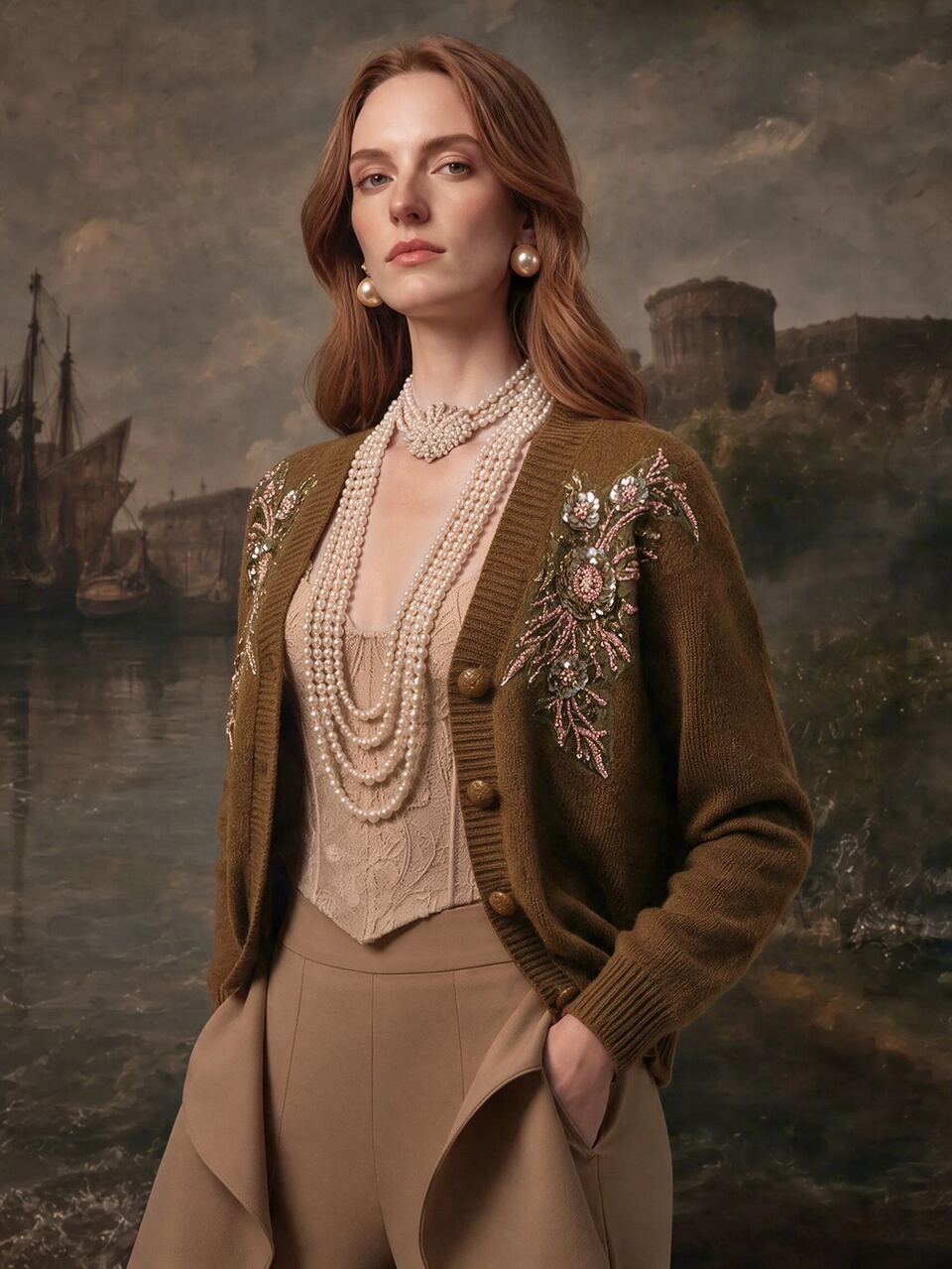 Handmade Knitted Cardigan Winter,Brown Sequin Floral Embroidery Autumn Cardigan,Elegant,Dining,Chic Fall Formal Party New Year Christmas Work Graduation Wedding