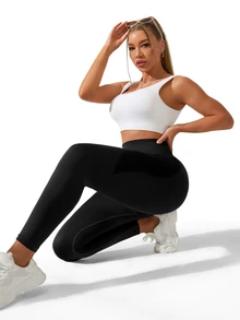 SHEIN Unity Women's Plus Size High Waist Seamless Sports Leggings - Black - View 3