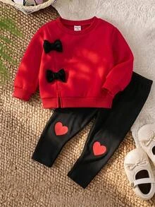 SHEIN Baby Girl Knit Cute Bow Autumn Winter Sweatshirt And Leggings 2 Pieces Set - Multicolor - View 5