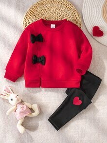 SHEIN Baby Girl Knit Cute Bow Autumn Winter Sweatshirt And Leggings 2 Pieces Set - Multicolor - View 1