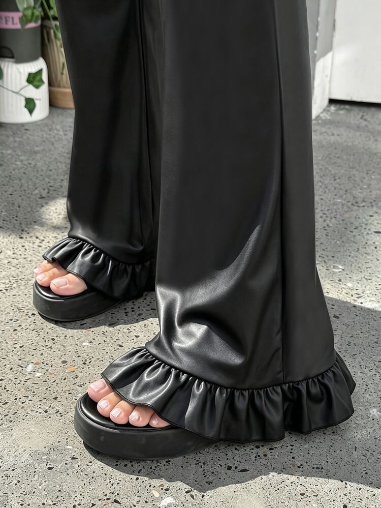 Muchica Plus Size Women Solid Color Casual Versatile Everyday Travel Long Pants Fall - Black - View 1