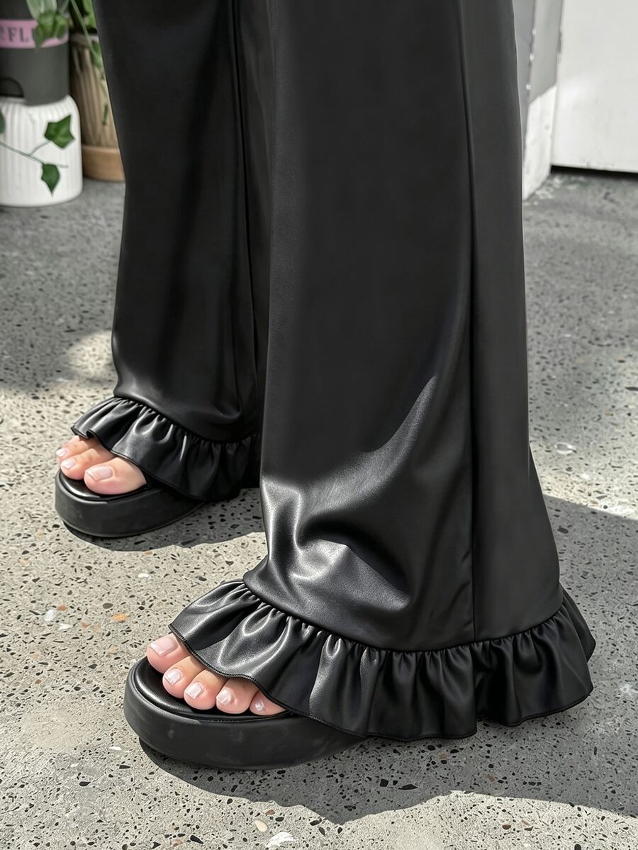 Muchica Plus Size Women Solid Color Casual Versatile Everyday Travel Long Pants Fall - Black - View 1