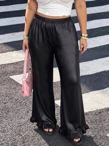 Muchica Plus Size Women Solid Color Casual Versatile Everyday Travel Long Pants Fall - Black - View 5