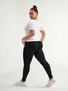 SHEIN Sports Plus Size Seamless Sports Set, Short Sleeve Top And Leggings - Multicolor - View 4