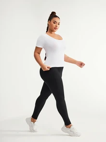 SHEIN Sports Plus Size Seamless Sports Set, Short Sleeve Top And Leggings - Multicolor - View 10