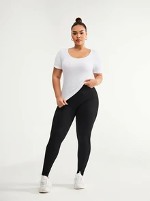 SHEIN Sports Plus Size Seamless Sports Set, Short Sleeve Top And Leggings - Multicolor - View 6
