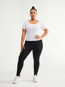 SHEIN Sports Plus Size Seamless Sports Set, Short Sleeve Top And Leggings - Multicolor - View 8
